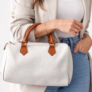 Unisa Cream and Tan Leather Top-Handle Satchel